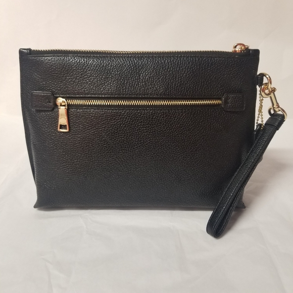 Coach Leather Pouch/Clutch with Detachable Strap, Black - Picture 2 of 10